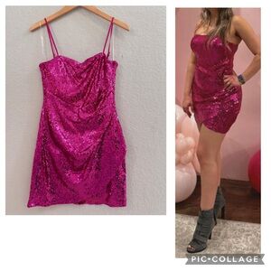 Prom / homecoming- Fuchsia Sequin Mini Dress